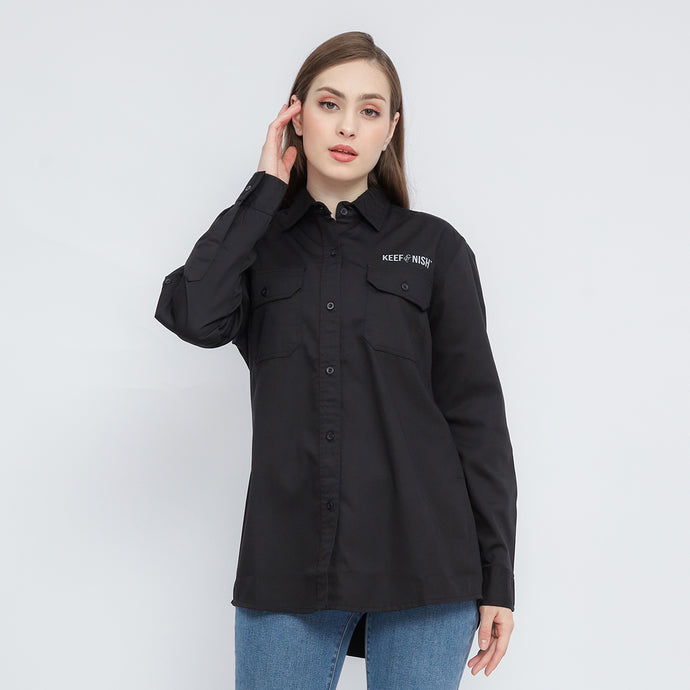 Black Long Sleeve Workshirt For Women - Logo